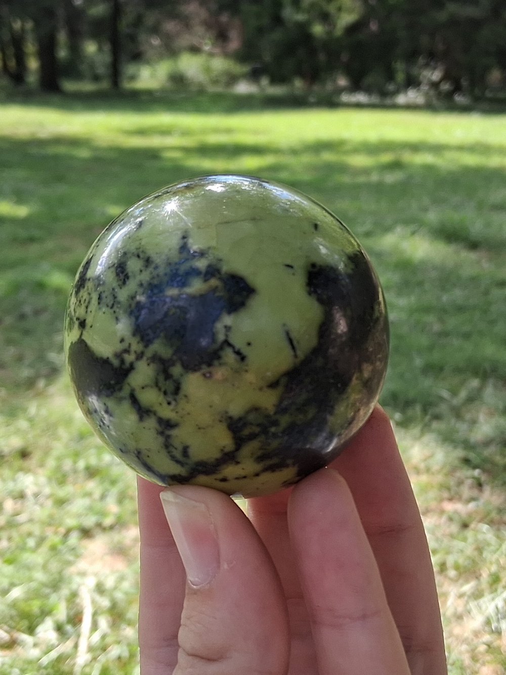 Green Opal Black Matrix Swirl Sphere Ball 2.32" Crystal Orb